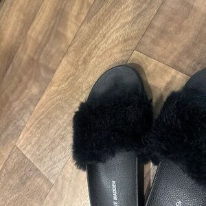 Steve Madden Women's Black Plush Slippers